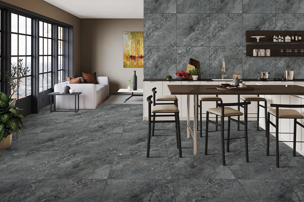 GRESIE BLACK SALT - R11 - 60X60 cm, porțelanată, rectificată, finisaj mat antiderapant, nuanță antracit, ideală pentru interior și exterior.