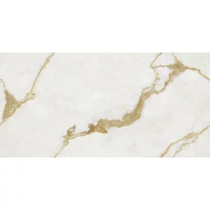 GRESIE GOLDEN LONDRINA ENDLESS 1002 - 60X120 cm, porțelanată, lucioasă, cu efect gold carving, aspect marmură albă cu vene aurii, design endless, ideală pentru interioare și exterioare elegante.