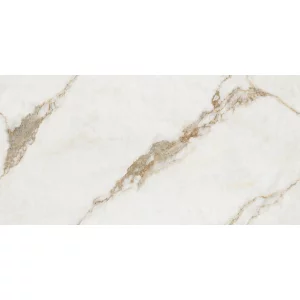 GRESIE GOLDEN LONDRINA ENDLESS 1002 - 60X120 cm, porțelanată, lucioasă, cu efect gold carving, aspect marmură albă cu vene aurii, design endless, ideală pentru interioare și exterioare elegante.