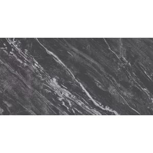 GRESIE MONTANA MYSTERIOUS - 60X120 cm, portelanata, rectificata, finisaj mat structurat, negru intens cu venaturi albe, potrivită pentru interior și exterior, pardoseală sau pereți.