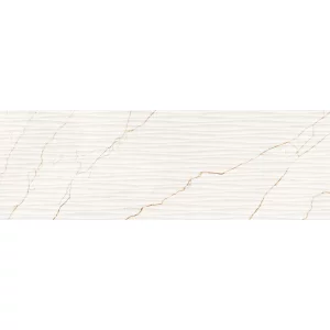 FAIANTA G DONNA HL 02 - 30X90 cm, ceramica glazurata, rectificata, culoare crem cald cu vene aurii, aspect marmorat și textură 3D tip valuri, finisaj mat cu accente lucioase, ideală pentru pereți interiori eleganți.