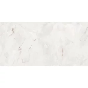 GRESIE ORIS WHITE ENDLESS - 60X120 cm, portelanata, finisaj lucios cu design continuu endless, în nuanțe delicate de alb și crem sidefat. Ideală pentru interioare luminoase, elegante și moderne.