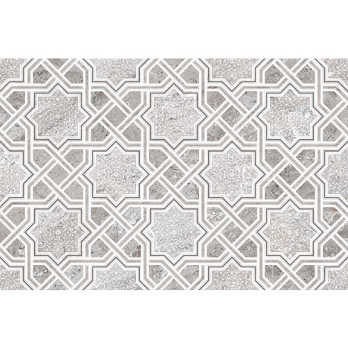 Faianta interior decor 30X45 cm 115 HL 02, ceramica glazurata, rectificata, aspect marmura gri cu detalii geometrice, suprafata lucioasa