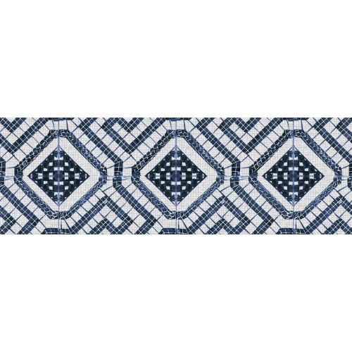 Faianta interior decor 25X75 cm ETHAN BLUE DECOR, ceramica glazurata, rectificata, aspect mozaic cu insertii geometrice gri si albastru, suprafata mata