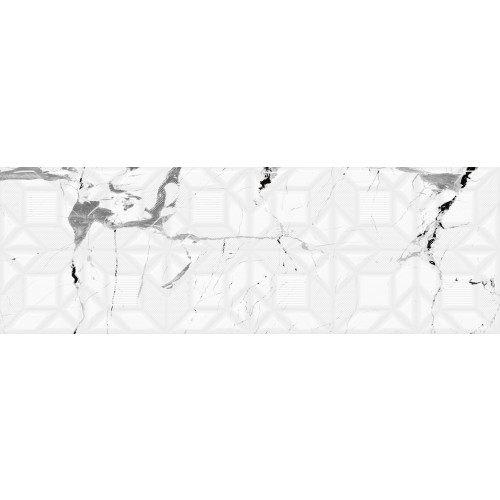 Faianta interior decor 25X75 cm AC-12369 HL1 BLACK INK MARBLE, ceramica glazurata, rectificata, aspect marmura aba cu insertii negre si detalii geometrice discrete, suprafata lucioasa