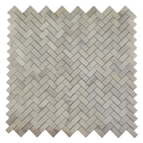 MOZAIC EXTERIOR, PE PLASA, MARMURA HERRINGBONE WHITE 29X29 CM, SUPRAFATA LUCIOASA, CULOARE ALBA