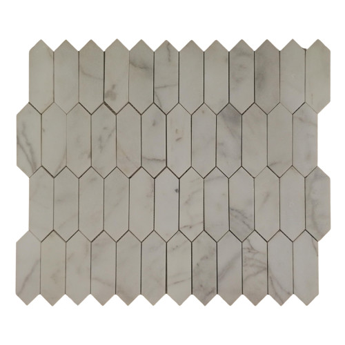 PIATRA NATURALA,MOZAIC PE PLASA,MARMURA PICKET WHITE 25.5X30.3 CM, ASPECT LUCIOS, CULOARE ALBA