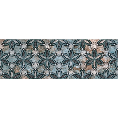 Faianta decor interior 25X75 cm AC-13234 HL1, ceramica glazurata, rectificata, aspect piatra naturala albastru inchis cu insertii crem si maro, detalii florale, suprafata mata