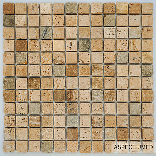 Mozaic din piatra naturala, 30.5x30.5 cm, mix de travertin antichizat si marmura