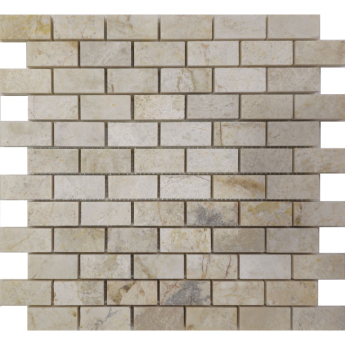 MOZAIC DIN MARMURA PE PLASA, LUCIOASA, HONED, FORMAT BRICK, 30.5X30.5 CM, ALBA