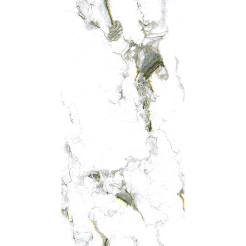 Gresie interior si exterior 60X120 cm GS INK 1017 ENDLESS, portelanata, rectificata, aspect marmura alba cu insertii albastre, suprafata lucioasa, finisaj gold carving