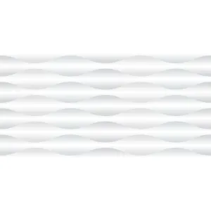 FAIANTA CLOUDY BLANCO LT - 30X60 cm, ceramica glazurata, rectificata, aspect tridimensional dinamic cu valuri fluide albe si gri, suprafata lucioasa, ideală pentru interioare moderne și luminoase.