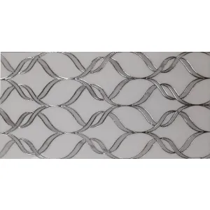 PLACA DECOR FAIANTA FC-36BG1652 - 30X60 cm, portelanata, glazurata, rectificata, alb lucios cu valuri decorative și inserții aurii, eleganță fluidă pentru spații moderne.