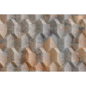 FAIANTA GOLD RUST 556 HL - 30X45 cm, ceramica glazurată, mată, rectificată, pentru interior, design geometric 3D în nuanțe de cupru, gri și bej, ideal pentru accente contemporane.