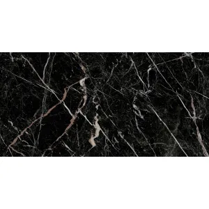 FAIANTA ITALIANO BLACK - 30X60 cm, ceramica glazurată, interior, rectificată, mată, cu design elegant de marmură neagră cu vinișoare albe și bronz roșiatic. 