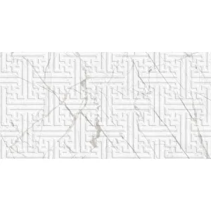 FAIANTA ITALIANO WHITE HL - 30X60 cm, ceramica glazurata, rectificata, mata, finisaj in relief, cu model geometric embosat pe fond marmorat alb.