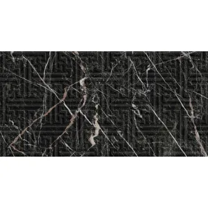 FAIANTA ITALIANO BLACK HL - 30X60 cm, ceramica glazurată, interior, rectificată, mată, cu imprimeu 3D geometric in relief, și model de marmură neagră cu insertii albe, random 4, pentru continuitate vizuală naturală.