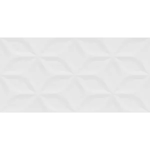 FAIANTA JAKARTA WHITE - 30X60 cm, ceramica glazurata, rectificata, suprafata albă uni lucioasă, cu model geometric floral în relief, ideală pentru interioare moderne și luminoase.