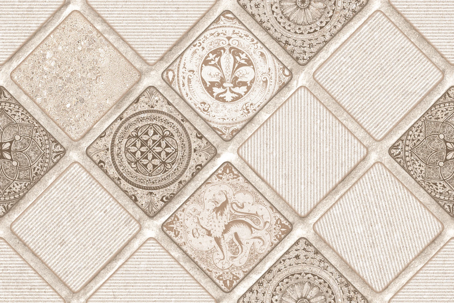 FAIANTA LIONKING 555 HL - 30X45 cm, ceramica, glazurată, mată, rectificată, design vintage-mediteranean în nuanțe calde de crem și bej, ideală pentru decor interior.