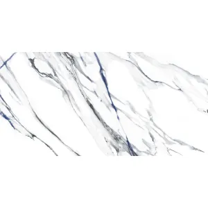 FAIANTA OIKOS BLUE - 30X60 cm, ceramica glazurată, lucioasă, aspect marmură cu venatura gri si albastra, elegantă și sofisticată, ideală pentru spații interioare moderne.