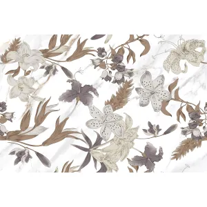 FAIANTA PEARL FLOWERS 901 HL - 30X45 cm, ceramica glazurată, rectificata, lucioasă, cu imprimeu floral pe fond marmorat alb, ideală pentru accente elegante în spații interioare.