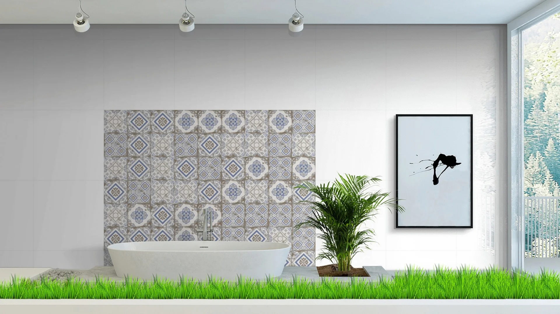 Faianta interior, 20X20 cm, VINTAGE RETRO MT , aspect cu model ,maro si albastru, mata, nerectificata