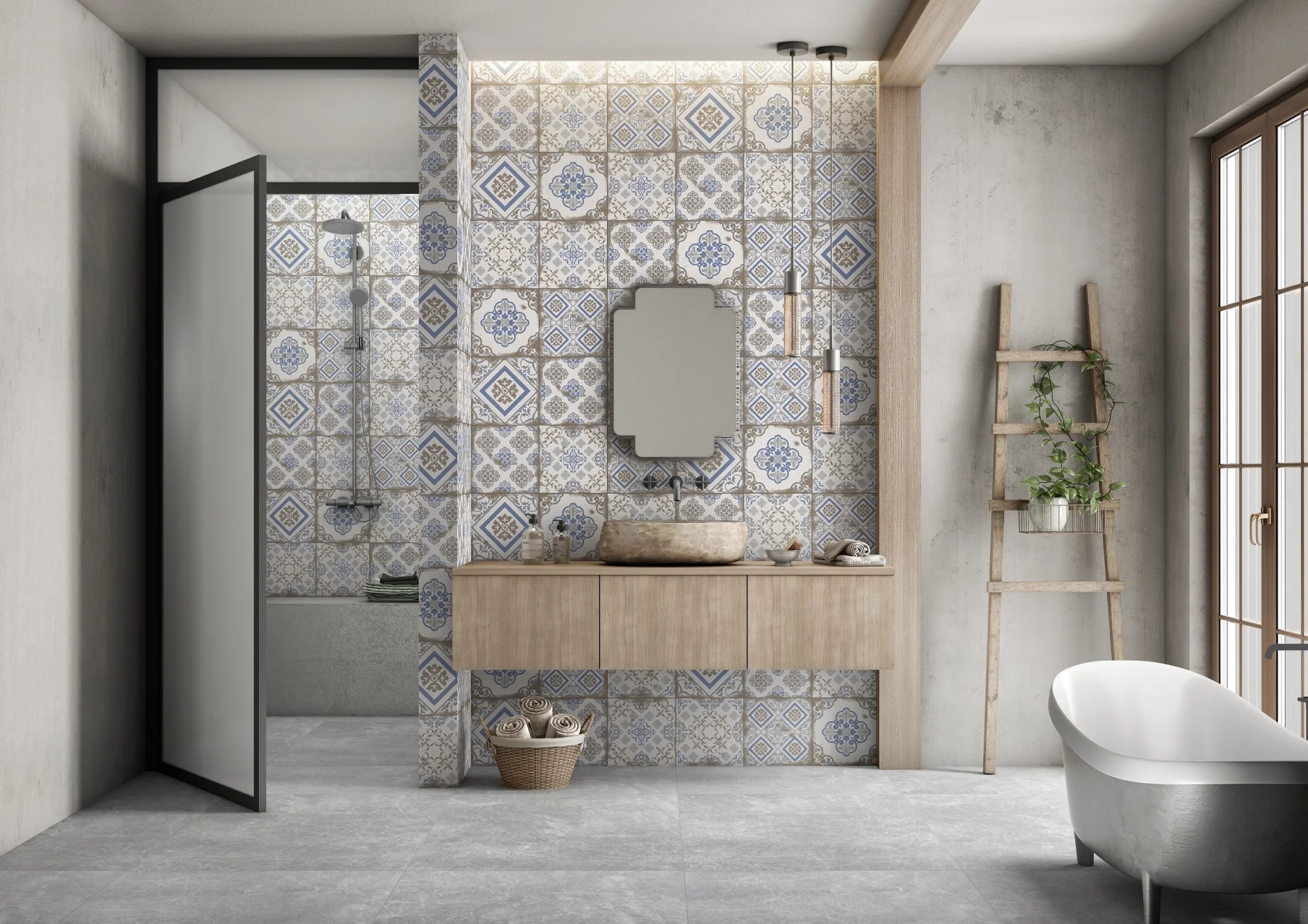 Faianta interior, 20X20 cm, VINTAGE RETRO MT , aspect cu model ,maro si albastru, mata, nerectificata