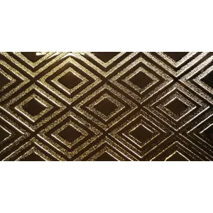 PLACA DECOR FAIANTA FC-36JMHG1760 - 30X60 cm, portelanata, glazurata, rectificata, cu finisaj lucios tip oglindă și design geometric auriu în relief, o alegere elegantă pentru spații sofisticate.