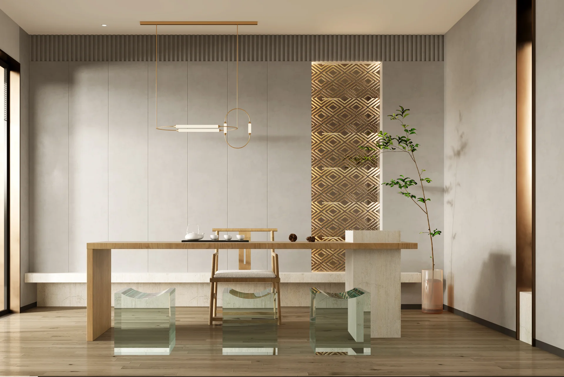 PLACA DECOR FAIANTA FC-36JMHG1760 - 30X60 cm, portelanata, glazurata, rectificata, cu finisaj lucios tip oglindă și design geometric auriu în relief, o alegere elegantă pentru spații sofisticate.