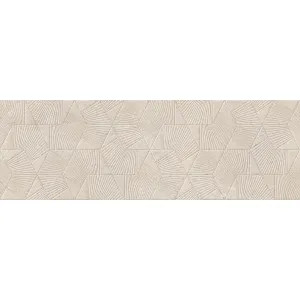 FAIANTA SOFT PIETRA EX-50385 HL6 - 25X75 cm, ceramica glazurată, mată, rectificată, în relief (efect punch), cu decor geometric stilizat în nuanțe bej naturale.