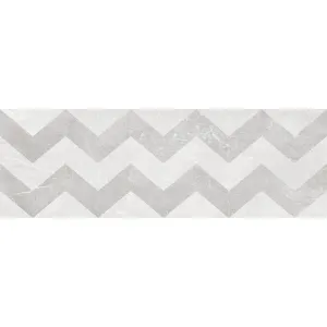 FAIANTA VISION CEMENTO 36044-HL - 30X90 cm, ceramica glazurată, rectificata, suprafata mată cu efect luster, aspect de marmura gri inchis si gri deschis, și reliefuri geometrice tip zig-zag in relief, ideală pentru interioare moderne, industriale.