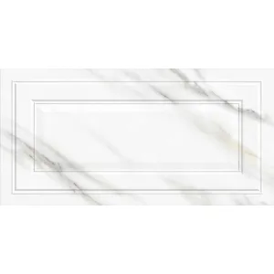 FAIANTA WHITE MARBLE T6042B-L67 - 30X60 cm, ceramica glazurata, rectificata, albă, lucioasă, model cu ramă, ideal pentru accente sofisticate clasice în amenajările interioare.