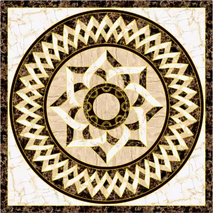 COVOR CERAMIC FC-EG1212152 (4 PLACI) - 120X120 cm, design floral abstract în tonuri de bej, crem și maro, cu margine geometrică decorativă.