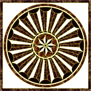 COVOR CERAMIC FC-EG1818135 (9 PLACI) - 180X180 cm, model geometric radiant cu stea centrală, în nuanțe de alb și maro, format din 9 plăci portelanate glazurate.