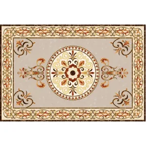 COVOR CERAMIC FC-14451 A-G-J (6 PLACI) - 120X180 cm, model floral central în tonuri calde de crem, bej, maro și bronz, pe fundal gri-bej elegant.