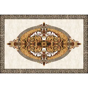 COVOR CERAMIC FC-8467-G (6 PLACI) - 120X180 cm, model baroc cu medalion central și margini clasice, în tonuri de bej, maro și auriu.