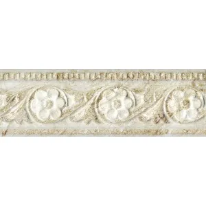 LIST ANTIQUE OMM 7115 VAM-A - 10X30 cm, ceramică glazurată, mat, rectificat, potrivit pentru interioare clasice sau rustice, aspect de piatră naturală cu detalii florale in relief in nuante de bej si crem.