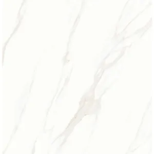 GRESIE JBN83639D - 80X80 cm, porțelanată lucioasă, în nuanțe de alb cu nervuri subtile bej-aurii, finisaj elegant și rectificat, potrivită pentru interioare luminoase și sofisticate.