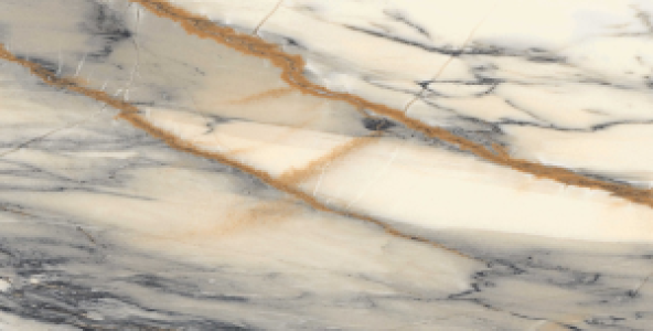 GRESIE PAONAZZO - 60X120 cm, porțelanată, glazurata, rectificata, suprafata lucioasă, aspect de marmura naturala în nuanțe crem-ivoire cu vene portocalii și gri-închis, recomandată pentru pardoseli și pereți, interior/exterior.