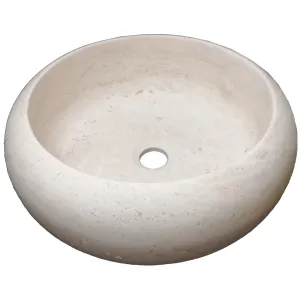 LAVOAR DIN TRAVERTIN CLASIC - 42X15 cm, rotund, finisaj matuit, chituit cu praf de piatră, montaj pe blat, culoare crem natural.