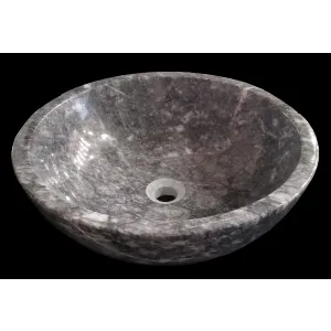 LAVOAR DIN MARMURA BURSA BLACK - 42X15 cm, rotund, finisaj lucios polisat, culoare negru-gri cu vene albe, pentru băi elegante și moderne, ideal pentru montaj pe blat.