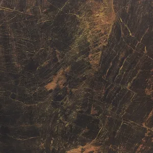 GRESIE JBN98052 (8C015)  - 80X80 cm, porțelanată, glazurată, lucioasă, rectificată, cu finisaj 3D glazed polished nano, în nuanțe de maro închis, negru, auriu și accente arămii, ideală pentru interioare elegante și sofisticate.