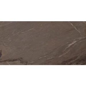 GRESIE BONITA CHOCO - 60X120 cm, porțelanată, rectificată, în nuanță maro-ciocolatiu cu inserții fine gri, finisaj sugar finish, ideală pentru interior și exterior.