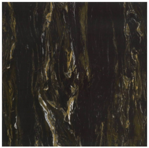 GRESIE JBN83136D - 80X80 cm, porțelanată, full body, glazurata, în nuanțe de negru profund cu vene aurii și albe, aspect de marmură luxuriantă lucioasă, ideală pentru spații moderne și elegante.