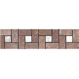 BORDER DIN TRAVERTIN NOCHE and CLASSIC AC1 - 7.5X30.5X1 cm, finisaj antichizat, nechituit, in nuante naturale de maro si bej deschis, perfect pentru accente elegante și naturale.