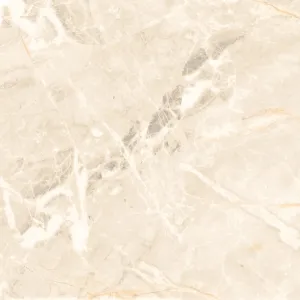 GRESIE IMPERIAL CREMA - 60X60 cm, porțelanată, lucioasă, aspect de marmura naturala în nuanțe elegante de crem și bej deschis, cu vene discrete gri și auriu, pentru un design rafinat și luminos.