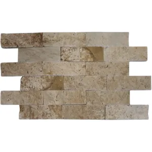 TRAVERTIN RUSTIC - 5X15 cm, grosime variabilă 1.5-1.8 cm, ideal pentru placări decorative interioare și exterioare cu aspect natural, brut și autentic.