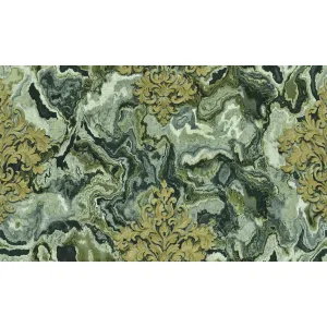 TAPET PVC ROYAL 90933 - 106X1000 cm (10.6 m²/ rola), PVC, lavabil, design opulent baroc pe fundal marmorat negru-auriu, perfect pentru decoruri moderne și îndrăznețe.