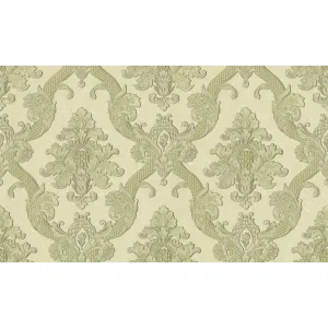 TAPET PVC OLIVIA 89753 - 106X1000 cm (10.6 m²/ rola), PVC, lavabil, cu design baroc floral in nuanțe elegante de bej, auriu și bronz, și textură în relief 