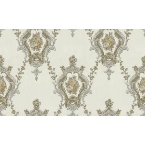 TAPET PVC ROYAL 93091 - 106X1000 cm (10.6 m²/ rola), PVC, lavabil, model floral baroc pe fundal texturat crem-ivoire, ideal pentru decoruri clasice, elegante.